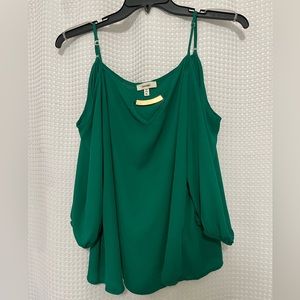 Women’s off shoulder top, long sleeve, emerald green